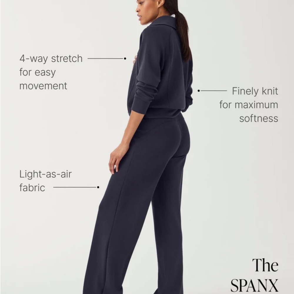 SPANX Black Wide-Leg Lounge Set with Half-Zip Pullover - Picture 3 of 9